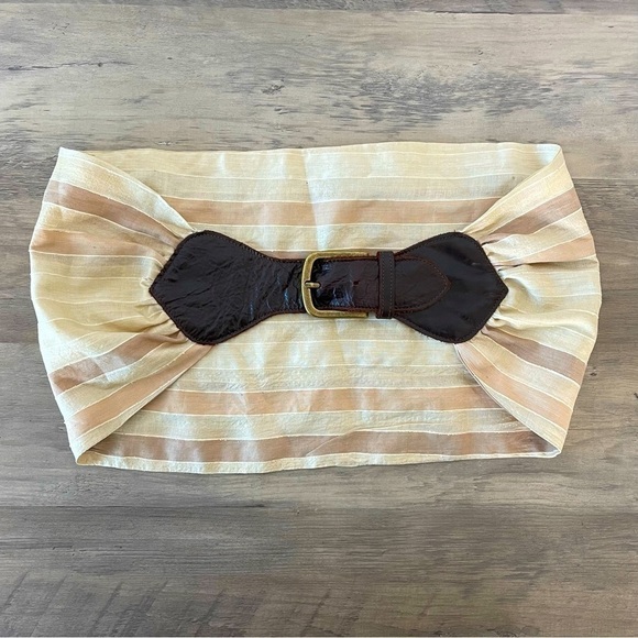 Strumpets by Elizabeth Melinek Striped Silk & brown Leather Belt - Picture 1 of 5